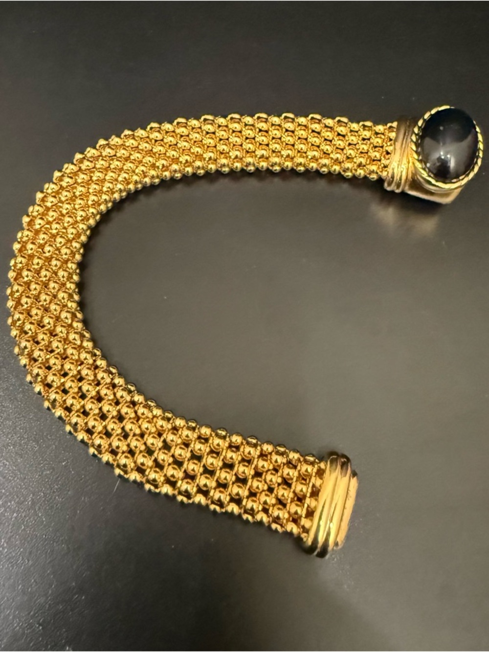 Vintage Elizabeth Taylor for AVON White Diamonds Gold Mesh Cabochon Bracelet - Picture 6 of 13